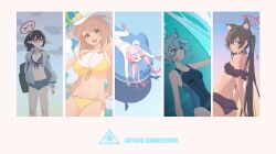 Rule 34 | 0.7 (aysatnegr), 5girls, ahoge, animal ear fluff, animal ears, armpits, ass, ayane (blue archive), ayane (swimsuit) (blue archive), bare arms, bare legs, bare shoulders, barefoot, bikini, black bikini, black hair, black one-piece swimsuit, blue-tinted eyewear, blue archive, blue eyes, blue halo, blue shorts, blush, breasts, cat ears, cleavage, closed eyes, closed mouth, collarbone, competition swimsuit, covered navel, extra ears, eyewear on head, frilled bikini, frills, front-tie bikini top, front-tie top, glasses, green eyes, green halo, grey hair, grey jacket, groin, halo, hat, highres, hoshino (blue archive), hoshino (swimsuit) (blue archive), inflatable toy, inflatable whale, jacket, large breasts, light brown hair, long hair, medium breasts, medium hair, multiple girls, navel, nonomi (blue archive), nonomi (swimsuit) (blue archive), official alternate costume, one-piece swimsuit, open clothes, open jacket, open mouth, pink hair, pointy ears, red-framed eyewear, red eyes, red halo, serika (blue archive), serika (swimsuit) (blue archive), shiroko (blue archive), shiroko (swimsuit) (blue archive), short hair, shorts, side-tie bikini bottom, small breasts, smile, spread legs, striped bikini, striped clothes, sunglasses, swimsuit, tinted eyewear, twintails, water, white bikini, white headwear, wolf ears, yellow bikini, yellow eyes