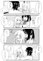 Rule 34 | 2girls, 4koma, ^^^, blush, collarbone, collared shirt, comic, commentary request, genderswap, genderswap (mtf), greyscale, hair between eyes, hair ornament, hair ribbon, hairclip, highres, indoors, lab coat, long hair, long sleeves, monochrome, multiple girls, onii-chan wa oshimai!, open clothes, open mouth, oyama mahiro, oyama mihari, partially translated, ribbon, seramikku, shirt, short sleeves, siblings, sisters, sweat, translation request, twintails, wavy mouth