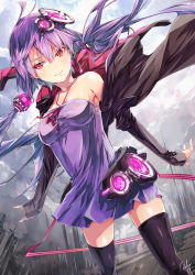Rule 34 | 1girl, black thighhighs, breasts, hair ornament, highres, long hair, md5 mismatch, purple hair, re lucy, red eyes, resolution mismatch, short hair with long locks, smile, solo, source larger, thighhighs, vocaloid, voiceroid, yuzuki yukari