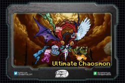 Rule 34 | animated, belt, claws, digimon, digimon (creature), fusion, holy ring, monster, pixel art, solo, ultimatechaosmon, video, wings