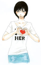 Rule 34 | heart, love, hate, love., shirt, short hair, skirt, t-shirt, yamashita tomoko