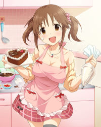 Rule 34 | 10s, 1girl, :d, apron, artist request, bare shoulders, blush, breasts, cake, chocolate, english text, food, food on face, heart-shaped food, icing, idolmaster, idolmaster cinderella girls, jewelry, jpeg artifacts, large breasts, necklace, official art, open mouth, skirt, sleeves pushed up, smile, solo, star (symbol), thighhighs, totoki airi, twintails, valentine