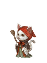 Rule 34 | animal, animal ears, animal focus, bow, cat, cat ears, cat tail, holding, holding staff, hood, hood up, no humans, original, robe, simple background, solo, staff, standing, tahra, tail, white background, wizard