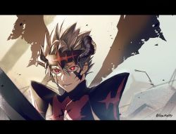 Rule 34 | 1boy, armor, asta (black clover), black armor, black clover, black headband, demon horns, demon wings, facial mark, gen me, grey hair, headband, holding, holding sword, holding weapon, horns, letterboxed, pauldrons, red eyes, shoulder armor, solo, sword, weapon, wings