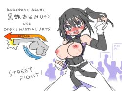 Rule 34 | 1girl, black eyes, black hair, blush, breasts, breasts out, cannsk, commentary request, fingerless gloves, gloves, kurogane arumi, large breasts, mma gloves, nipples, original, sidelocks, sweat, twintails, white gloves