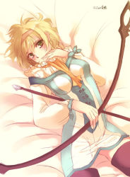 Rule 34 | 00s, ascot, blonde hair, bow (weapon), gloves, green eyes, hairband, natalia luzu kimlasca lanvaldear, orange ascot, solo, tales of (series), tales of the abyss, thighhighs, weapon