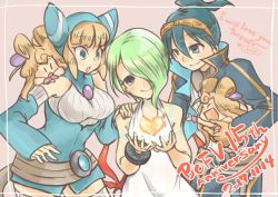 Rule 34 | 1boy, 2girls, breath of fire, breath of fire v, capcom, closed mouth, dress, lin (breath of fire), multiple girls, nina (breath of fire v), ryuu (breath of fire v), short hair, simple background, white background, wings