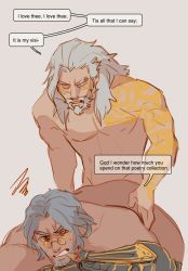 Rule 34 | 2boys, anal, ass, beard, cassidy (overwatch), cigar, facial hair, francishsie, glasses, hanzo (overwatch), male focus, male penetrated, multiple boys, nude, overwatch, overwatch 1, sex, silver hair, smoking, tattoo, text focus, yaoi