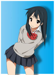 Rule 34 | 1girl, akane (fukuoka katsumi), black hair, brown eyes, fukuoka katsumi, leaning forward, long hair, original, red eyes, school uniform, solo, sweater