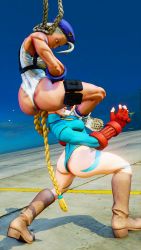 Rule 34 | 2girls, 3d, alternate skin color, antenna hair, ass, bare shoulders, blonde hair, blue eyes, blue headwear, blue leotard, braid, breasts, cammy white, clenched hand, covered navel, curvy, fighting, full body, gloves, hat, highleg, highleg leotard, highres, huge ass, large breasts, leotard, lips, long hair, multiple girls, multiple persona, red gloves, ryona, screencap, shiny clothes, sitting, sitting on person, street fighter, street fighter v, thighs, third-party edit, thong leotard, twin braids, very long hair, white leotard, wide hips