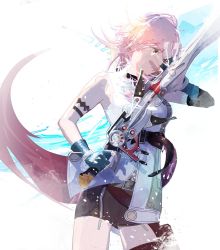 Rule 34 | armband, cofffee, final fantasy, final fantasy xiii, fingerless gloves, gloves, lightning farron, multicolored clothes, pink hair, skirt, square enix, sword, wavy hair, weapon
