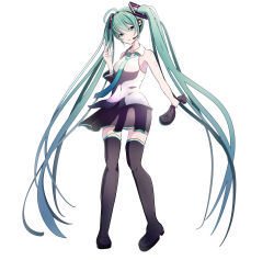 Rule 34 | 1girl, absurdres, aqua eyes, aqua hair, aqua necktie, bare shoulders, black skirt, black sleeves, black thighhighs, boots, commentary, detached sleeves, detached sleeves removed, expressionless, full body, hair ornament, half-closed eyes, hand up, hatsune miku, headphones, headset, highres, holding, holding clothes, long hair, looking at viewer, miniskirt, misho39, necktie, parted lips, pleated skirt, shirt, shoulder tattoo, skirt, sleeveless, sleeveless shirt, solo, tattoo, thigh boots, thighhighs, twintails, very long hair, vocaloid, white background, white shirt, zettai ryouiki