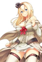 Rule 34 | 10s, 1girl, bare shoulders, blonde hair, blue eyes, blush, braid, breasts, cleavage, crown, dress, french braid, garter straps, hair between eyes, jewelry, kantai collection, large breasts, long hair, long sleeves, looking at viewer, medium breasts, necklace, off-shoulder dress, off shoulder, penis, red ribbon, ribbon, solo, thighhighs, thighs, tobi-mura, upskirt, waist cape, warspite (kancolle), white thighhighs, yellow dress