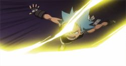 Rule 34 | 00s, 1boy, animated, animated gif, black eyes, black gloves, black star, blue hair, fighting, gloves, holding, holding weapon, lowres, monster, open mouth, pants, running, soul eater, spiked hair, teeth, weapon