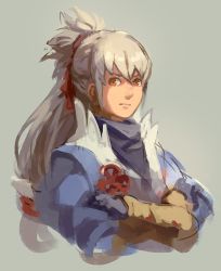 Rule 34 | 1boy, crossed arms, fire emblem, fire emblem fates, garmmy, grey background, hairband, japanese clothes, looking at viewer, male focus, nintendo, painting (medium), simple background, solo, takumi (fire emblem), traditional media, watercolor (medium)