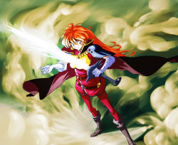 Rule 34 | boots, capcom, capcom fighting jam, f (pixiv), lina inverse, long hair, red hair, slayers, solo, sword, weapon