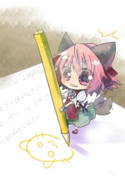 Rule 34 | 1girl, animal ears, aya-0w0, bad id, bad pixiv id, bandages, bow, cat ears, cat girl, cat tail, chinese clothes, cuffs, female focus, flower, ibaraki kasen, kemonomimi mode, pencil, pink eyes, pink flower, pink hair, pink rose, rose, shackles, short hair, skirt, solo, tail, touhou