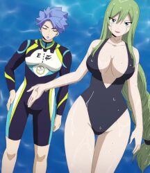 Rule 34 | android, breasts, cleavage, eden&#039;s zero, green eyes, green hair, huge breasts, introduction, laguna husert, lipstick, makeup, robot, swimsuit, tagme, thick thighs, thighs, water, wet, witch (eden&#039;s zero), witch regret