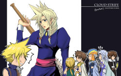 Rule 34 | 00s, 1980s (style), 1990s (style), 6+boys, ^^^, alternate costume, baseball bat, blonde hair, blue eyes, braid, brown hair, bartz klauser, cape, cecil harvey, character name, cloud strife, commentary, crossdressing, dissidia final fantasy, dress, dual persona, closed eyes, feathers, final fantasy, final fantasy ii, final fantasy iv, final fantasy ix, final fantasy v, final fantasy vii, final fantasy viii, firion, male focus, meru, multiple boys, nail, nail bat, official alternate costume, oldschool, ponytail, retro artstyle, shoulder pads, sparkle, spiked hair, squall leonhart, surprised, twin braids, wall market, weapon, zidane tribal