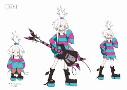 10s 1girl 2024_pokemon_teraleak :/ black_shorts breasts character_sheet concept_art creatures_(company) fetal_position full_body game_freak guitar gym_leader hand_on_own_hip highres instrument long_hair looking_at_viewer low_ponytail multicolored_hair multiple_views nintendo official_art pokemon pokemon_bw2 ponytail production_art roxie_(pokemon) shorts smile spiked_hair squatting standing striped_clothes striped_vest translation_request vest white_background white_hair wide_hips