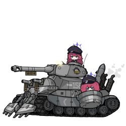 Rule 34 | absurdres, blue archive, cannon, caterpillar tracks, chibi, closed mouth, grey eyes, halo, hat, highres, hrna, iroha (blue archive), long hair, metal slug, military, military hat, military uniform, military vehicle, motor vehicle, peaked cap, red hair, shoe (metal slug), simple background, tank, uniform, wavy hair, white background