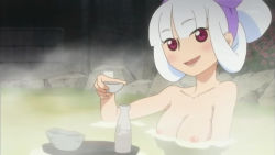 Rule 34 | blush, breasts, drink, presenting, katanagatari, nipples, nude, nude filter, red eyes, third-party edit, togame, white hair