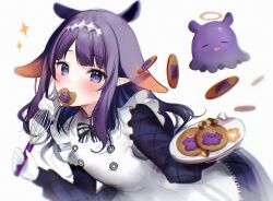 Rule 34 | 1girl, apron, black dress, blush, cookie, dress, food, gloves, highres, holding, holding plate, holding whisk, hololive, hololive english, long hair, looking at viewer, maru ccy, mole, mole under eye, mouth hold, ninomae ina&#039;nis, ninomae ina&#039;nis (6th costume), official alternate costume, plate, pointy ears, purple hair, sidelocks, smile, takodachi (ninomae ina&#039;nis), tentacle hair, virtual youtuber, whisk, white apron, white gloves