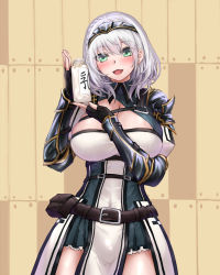 Rule 34 | 1girl, armor, armored dress, belt, belt pouch, black gloves, blush, bottle, braid, breasts, brown belt, chest harness, chinese commentary, cleavage, cleavage cutout, clothing cutout, collared dress, commentary request, cowboy shot, dress, fingerless gloves, french braid, gloves, green eyes, grey dress, hair between eyes, harness, highres, holding, holding bottle, hololive, large breasts, leather belt, looking at viewer, medium hair, milk, mole, mole on breast, multicolored clothes, multicolored dress, open mouth, pauldrons, pelvic curtain, pleated dress, pouch, puffy sleeves, shirogane noel, shirogane noel (1st costume), short dress, shoulder armor, single pauldron, smile, solo, vambraces, virtual youtuber, waist cape, white dress, white hair, yeklsa