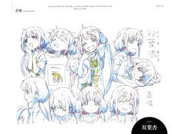 Rule 34 | 1girl, :3, ^ ^, absurdres, character name, character sheet, closed eyes, color trace, copyright name, expressions, closed eyes, futaba anzu, highres, holding, holding stuffed toy, idolmaster, idolmaster cinderella girls, looking at viewer, lying, multiple views, off-shoulder shirt, off shoulder, official art, on side, partially colored, portrait, pout, production art, scan, shirt, simple background, sleepy, stuffed animal, stuffed rabbit, stuffed toy, turnaround, v-shaped eyebrows, white background, zip available
