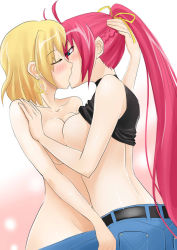 Rule 34 | 00s, 2girls, belt, blonde hair, blush, breast press, breasts, clothed female nude female, clothed on nude, clothes lift, couple, closed eyes, image sample, kiss, layla (suptomat), lyrical nanoha, mahou shoujo lyrical nanoha, mahou shoujo lyrical nanoha a&#039;s, mahou shoujo lyrical nanoha strikers, multiple girls, no bra, nude, pink hair, ponytail, shamal, shirt lift, signum, small breasts, symmetrical docking, yuri