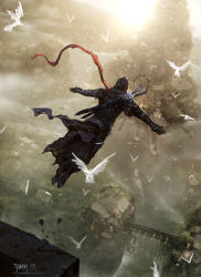 Rule 34 | 1boy, architecture, artist name, assassin&#039;s creed, assassin&#039;s creed (series), bird, boots, bridge, building, chaoyuan xu, china, dated, east asian architecture, epic, highres, hood, leap of faith, ledge, male focus, outstretched arms, sash, sheath, sheathed, solo, spread arms, sunlight, sword, tree, vambraces, water, weapon