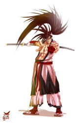 Rule 34 | black hair, haoumaru, katana, long hair, male focus, ponytail, samurai, samurai spirits, snk, sword, weapon
