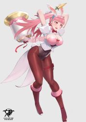 Rule 34 | 1girl, absurdres, alternate costume, animal ears, ankle boots, artist logo, artist name, black leotard, boots, bow, bowtie, breasts, cleavage, coattails, covered navel, fake animal ears, fake tail, female focus, fire emblem, fire emblem: three houses, fire emblem heroes, footwear bow, gloves, hairband, hammer, highleg, highleg leotard, highres, hilda valentine goneril, holding, holding hammer, kaos art, large breasts, leotard, long hair, matching hair/eyes, nintendo, open mouth, pantyhose, patreon username, pink eyes, pink hair, playboy bunny, rabbit ears, rabbit tail, red bow, red bowtie, smile, solo, tail, thick thighs, thigh strap, thighs, twintails, white gloves