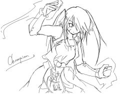 Rule 34 | 1girl, belt, buckle, champion (ragnarok online), clenched hand, dress, fighting stance, fire, gloves, greyscale, hair over one eye, kaminagi (kaminagi-tei), loincloth, long hair, looking at viewer, magic, monochrome, ragnarok online, simple background, solo, very long hair, white background