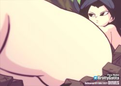Rule 34 | 1girl, animated, animated gif, anus, ass, black eyes, black hair, blurry, blurry background, breasts, caulifla, cleft of venus, diives, dragon ball, dragon ball super, female focus, looking at viewer, nipples, pussy, rock, solo, thighs, uncensored