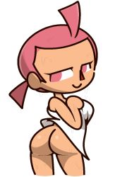 Rule 34 | 1girl, animal crossing, ass, breasts, from behind, large breasts, looking at viewer, looking back, low twintails, naked towel, nintendo, nude, pink eyes, pink hair, short hair, smile, standing, towel, twintails, vilepluff, villager (animal crossing), wet, white background
