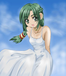 Rule 34 | 1041 (toshikazu), 1girl, :d, bare shoulders, braid, dress, green hair, looking at viewer, open mouth, smile, solo, soul calibur, soulcalibur ii, talim