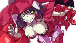 Rule 34 | 1girl, appmon, bandai, breasts, cleavage, curvy, demon girl, digimon, digimon universe: appli monsters, female focus, hat, large breasts, leotard, long hair, looking at viewer, looking back, monster girl, smile, solo, demon girl, symbol-shaped pupils, warudamon, witch hat, yellow eyes