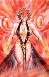 1girl absurdres angry bad_tag bc_stars black_clover breasts female female_focus fiery_hair highres looking_at_viewer mereoleona_vermillion orange_hair revealing_clothes short_hair solo