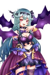 Rule 34 | 1girl, blue hair, breasts, chaos aurora (grimms notes), grimms notes, hair ribbon, hairband, hand up, highres, light blue hair, long hair, messy hair, midriff, navel, open mouth, purple ribbon, purple socks, red eyes, ribbon, simple background, single sock, skirt, smile, socks, solo, standing, teeth, thorns, tukkii 706041, upper teeth only, wheel