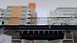 Rule 34 | animated, animated gif, bridge, building, cityscape, dongq, grey sky, highres, original, pixel art, road, scenery, shibuya (tokyo), sky, street, tokyo (city), train, vehicle focus