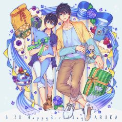 Rule 34 | 10s, 1boy, black hair, blue eyes, candy, character name, food, free!, gesshi, gift, happy birthday, high speed!, lying, male focus, nanase haruka (free!), aged up, stuffed animal, stuffed toy, sweets, time paradox, aged down