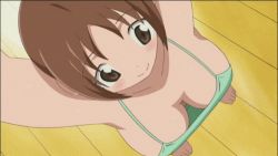 Rule 34 | 00s, 10s, 1girl, :&gt;, animated, animated gif, arms up, bare shoulders, barefoot, blush, bouncing breasts, breasts, brown eyes, brown hair, cleavage, downblouse, exercising, female focus, floor, foreshortening, from above, hinako (issho ni training), indoors, issho ni training, lowres, no bra, short hair, short twintails, smile, solo, squatting, standing, sweat, tank top, training, twintails