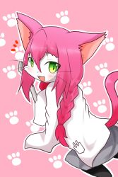 Rule 34 | 1girl, animal ears, cat busters, cat ears, cat tail, female focus, furry, furry female, green eyes, highres, long hair, neko hakase (cat busters), no humans, pink hair, solo, tail, twintails