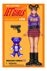 Rule 34 | 1girl, boots, brown hair, gun, handgun, pistol, ryu (ryu&#039;s form site), solo, stuffed animal, stuffed toy, teddy bear, walther, weapon