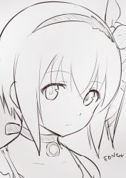 Rule 34 | 1girl, choker, closed mouth, edna (tales), greyscale, hair ribbon, hairband, kiikii (kitsukedokoro), looking at viewer, medium hair, monochrome, ribbon, side ponytail, simple background, solo, tales of (series), tales of zestiria, white background