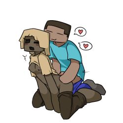 Rule 34 | 1boy, 1girl, :o, black eyes, black hair, block (object), blonde hair, blue pants, blush, blush stickers, breasts, closed eyes, clothed sex, clothes, clothes lift, clothes pull, colorized, dark-skinned female, dark skin, doggystyle, fang, from behind, full body, gantan, hand on own hip, heart, hetero, husk (minecraft), interspecies, minecraft, monster, monster girl, one eye closed, open mouth, pants, pants pull, sex, sex from behind, shirt lift, short hair, simple background, skin fang, small breasts, small nipples, speech bubble, spoken heart, steve (minecraft), white background