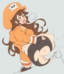 Rule 34 | ahegao, anal, bike shorts, gloves, guilty gear, hat, highres, hood, hoodie, lying, may (guilty gear), on side, pirate hat, pubsnsfw, sex, tagme