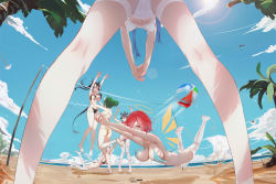 Rule 34 | 6+girls, absurdres, action, animal ears, arknights, ass, ball, bare legs, bare shoulders, barefoot, beach, beach volleyball, beachball, bent over, bikini, black bikini, blue hair, blue sky, blush, bouncing breasts, breasts, breasts squeezed together, butt crack, ch&#039;en (arknights), character request, cleavage, cloud, cloudy sky, collarbone, day, deep skin, demon horns, detached wings, dragon horns, dragon tail, energy wings, exusiai (arknights), feet, grabbing, grabbing another&#039;s breast, green hair, groping, hair between eyes, hair over one eye, halo, hanging breasts, highres, horizon, horns, hoshiguma (arknights), jumping, lappland (arknights), large breasts, legs, lens flare, long hair, looking at viewer, molestation, mostima (arknights), multiple girls, navel, net, ocean, omone hokoma agm, outdoors, palm tree, playing sports, purple bikini, red hair, sand, short hair, sidelocks, skin-covered horns, sky, sleeping, standing, stomach, sun, sunlight, swimsuit, tail, texas (arknights), thighhighs, tree, untied bikini, view between legs, volleyball, volleyball net, wardrobe malfunction, water, white bikini, white legwear, wings, wolf tail