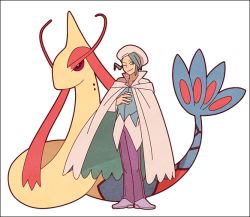 Rule 34 | 1boy, cloak, closed mouth, collarbone, commentary request, creatures (company), full body, game freak, gen 3 pokemon, green eyes, green hair, grey footwear, hand up, hat, jaho, long sleeves, male focus, milotic, nintendo, one eye closed, pants, pokemon, pokemon (creature), pokemon rse, purple pants, shirt, shoes, short hair, sideways glance, simple background, smile, standing, transparent background, wallace (pokemon), white background, white cloak, white headwear